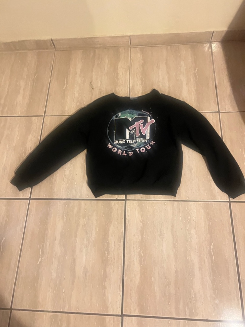 MTV Black Crewneck with Pastel Earth Graphic